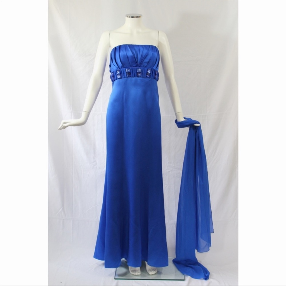 NWT Badgley Mischka Strapless Bejeweled Gown with shawl - 8